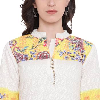 White printed cotton kurta with palazzo 5