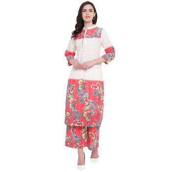 White printed cotton kurta with palazzo 1