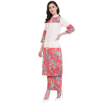 White printed cotton kurta with palazzo 3