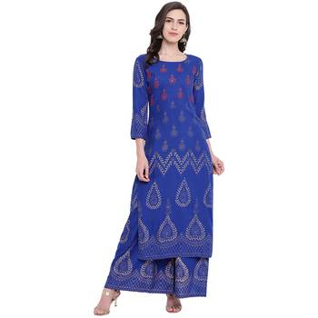 Blue printed rayon kurta with palazzo 1