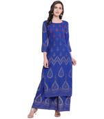 Blue printed rayon kurta with palazzo