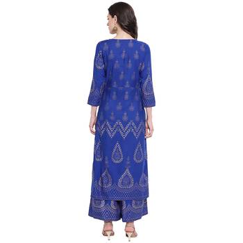 Blue printed rayon kurta with palazzo 2