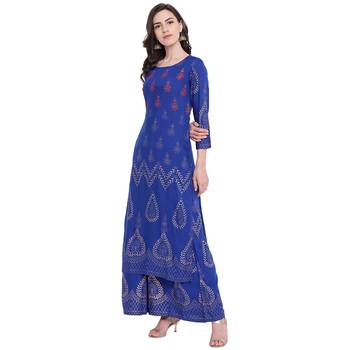 Blue printed rayon kurta with palazzo 3