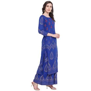 Blue printed rayon kurta with palazzo 4
