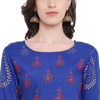 Blue printed rayon kurta with palazzo 5