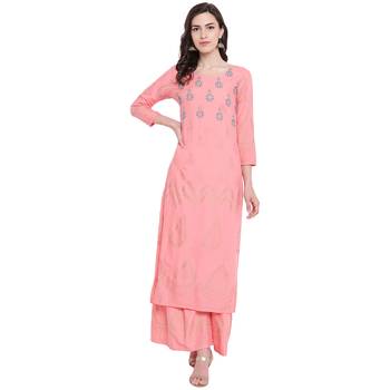 Pink printed rayon kurta with palazzo 1