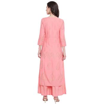 Pink printed rayon kurta with palazzo 2