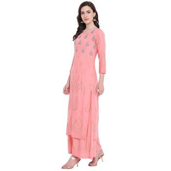 Pink printed rayon kurta with palazzo 3