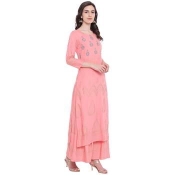 Pink printed rayon kurta with palazzo 4