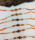 Set Of 6 Ganesh Ji Designer Gold Beads White Pearl Multicolor Thread Rakhi For Brother