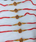 Set Of 6 Ganesh Ji Designer Gold Yellow Bead Multicolor Thread Rakhi For Brother