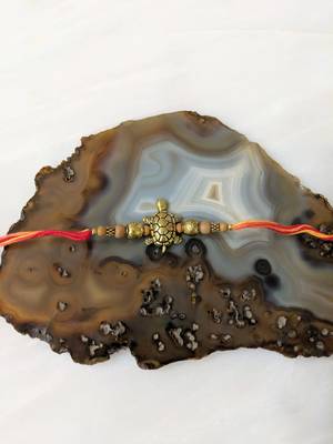 Gold Tortoise Designer Wooden Beads Multicolor Thread Rakhi For Brother 1