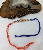 Flower Designer Silver Ring With Orange Beads Multicolor Thread Rakhi For Brother