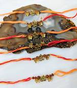 Set Of 6 Gold Ganesh Ji With Flower Rudraksha Beads Multicolor Thread Rakhi For Brother