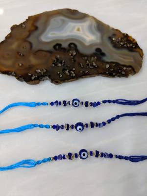 Set Of 3 Navy Blue Evil Eye Beads Multicolor Thread Designer Rakhi For Brother 1