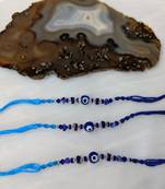 Set Of 3 Navy Blue Evil Eye Beads Multicolor Thread Designer Rakhi For Brother