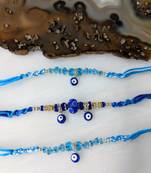 Set Of 3 Navy Blue Evil Eye Beads Multicolor Thread Rakhi For Brother