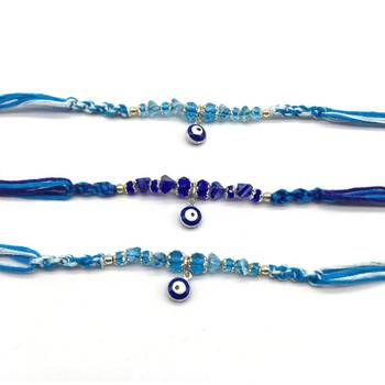 Set Of 3 Blue Evil Eye Beads Multicolor Thread Rakhi For Brother 1