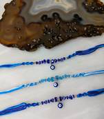 Set Of 3 Navy Blue Evil Eye Beads Multicolor Thread Rakhi For Brother