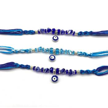 Set Of 3 Navy Blue Evil Eye Beads Multicolor Thread Rakhi For Brother 2