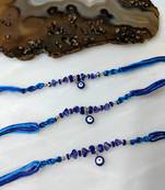 Set Of 3 Navy Blue Evil Eye Beads Multicolor Thread Rakhi For Brother