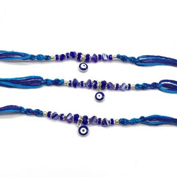 Set Of 3 Navy Blue Evil Eye Beads Multicolor Thread Rakhi For Brother 2