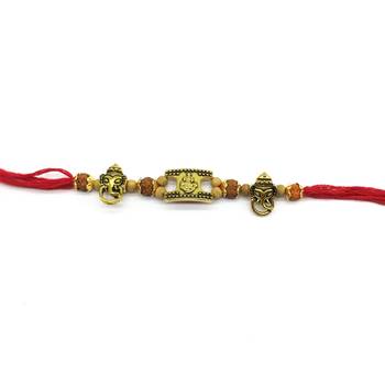 Gold Ganesh Ji Rudraksha Tulsi Beads Multicolor Thread Rakhi For Brother 2