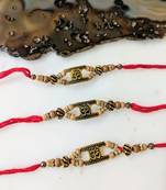 Set Of 3 Gold Om Designer Tulsi Beads Multicolor Thread Rakhi For Brother