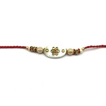 Kundan Designer White Pendant Gold Stone Beads Red Thread Rakhi For Brother 1