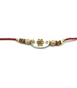 Kundan Designer White Pendant Gold Stone Beads Red Thread Rakhi For Brother