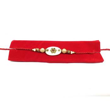 Kundan Designer White Pendant Gold Stone Beads Red Thread Rakhi For Brother 2