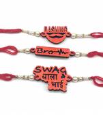Set Of 3 Dashing/ Brother / Swag Wala Bhai Slogan White Pearls Red Thread Rakhi For Brother