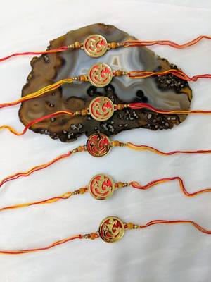 Set Of 6 Gold Plated Ganesh Ji Designer Beads Multicolor Thread Rakhi For Brother 1