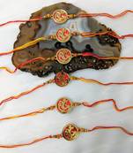 Set Of 6 Gold Plated Ganesh Ji Designer Beads Multicolor Thread Rakhi For Brother