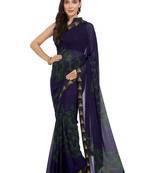 Navy blue printed faux georgette saree with blouse