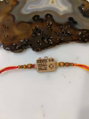 Wood Camera Designer Selfie Wala Bhai Slogan Beads Multicolor Thread Rakhi For Men/ Brotherya/ Bro 1