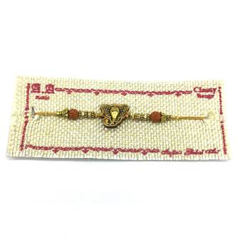 Gold Plated Ganesh Ji Designer Rudraksha Beads Thread Rakhi For Brother 2