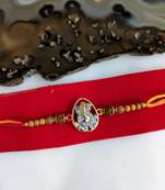 Gold Plated Stone Ganesh Ji Designer Rudraksha Beads Thread Rakhi For Brother