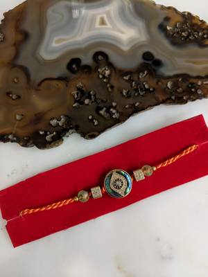 Gold Plated Round Pendant Stone Beads Multicolor Thread Rakhi Set For Brother 1