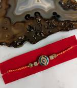 Gold Plated Round Pendant Stone Beads Multicolor Thread Rakhi Set For Brother