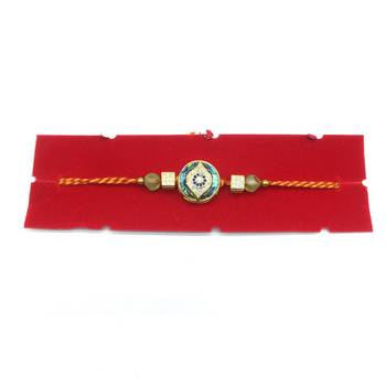 Gold Plated Round Pendant Stone Beads Multicolor Thread Rakhi Set For Brother 2