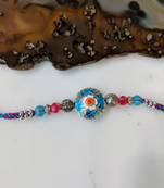 Enamel Work Designer Silver Flower Multicolor Beads Thread Rakhi For Brother
