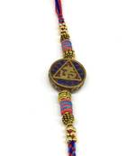 Gold Round Om Designer Pendant Beads Multicolor Thread Rakhi Set For Brother