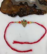 Gold Plated Flower Multicolor Gemstone Beads Red Thread Rakhi For Men Brother