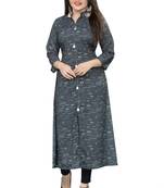 Dark-Grey Printed Cotton Ethnic-Kurtis