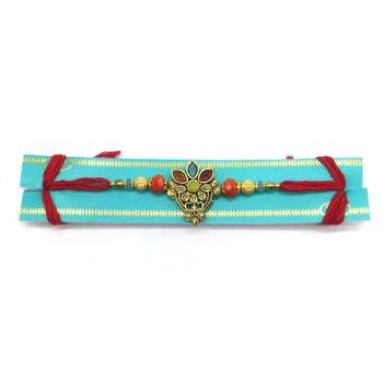 Gold Plated Flower Multicolor Gemstone Beads Red Thread Rakhi For Men Brother 2