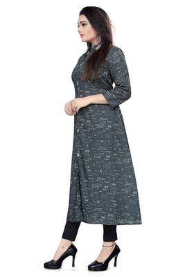 Dark-Grey Printed Cotton Ethnic-Kurtis 2