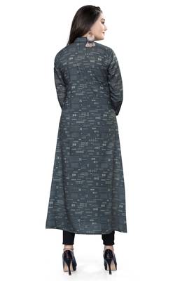 Dark-Grey Printed Cotton Ethnic-Kurtis 3