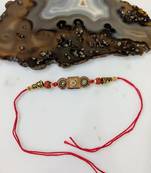 Wood Pendant Stone Rudraksh Gold Beads Multicolor Thread Rakhi For Brother