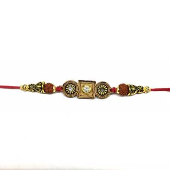 Wood Pendant Stone Rudraksh Gold Beads Multicolor Thread Rakhi For Brother 2